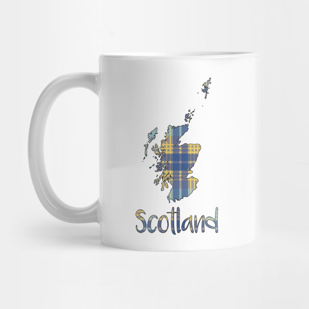 Scotland Blue and Yellow Tartan Map Typography Design by MacPean